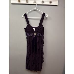 Cache‎ Dress Womens Size 6 Chiffon Purple Ribbon Rhinestone Brooch Bow Cocktail